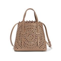 Laser-Cut Leather Mini Tote with Scalloped Edge