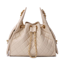 Quilted Sheepskin Leather Shoulder Bag with Chain Strap