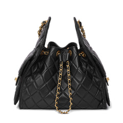 Quilted Sheepskin Leather Shoulder Bag with Chain Strap