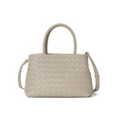 Woven Leather Structured Tote with Top Handles