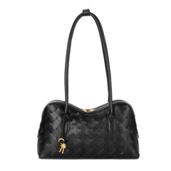Woven Leather Shoulder Bag with Double Handle Knotted Detail
