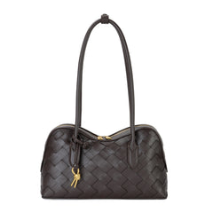 Woven Leather Shoulder Bag with Double Handle Knotted Detail