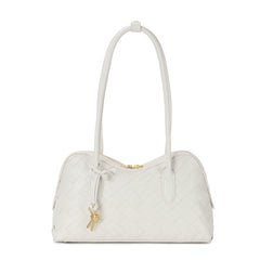 Woven Leather Shoulder Bag with Double Handle Knotted Detail