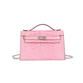 Croc-Embossed Leather Satchel with Padlock Accent