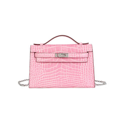 Croc-Embossed Leather Satchel with Padlock Accent