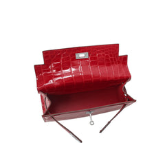 Croc-Embossed Leather Satchel with Padlock Accent