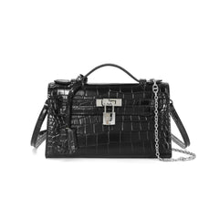 Croc-Embossed Leather Satchel with Padlock Accent