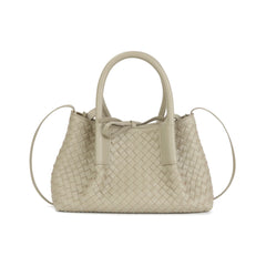 Structured Woven Leather Top Handle Bag with Crossbody Strap