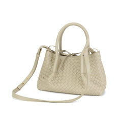 Structured Woven Leather Top Handle Bag with Crossbody Strap