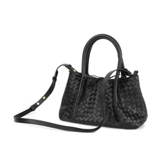 Structured Woven Leather Top Handle Bag with Crossbody Strap