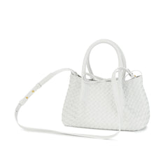 Structured Woven Leather Top Handle Bag with Crossbody Strap