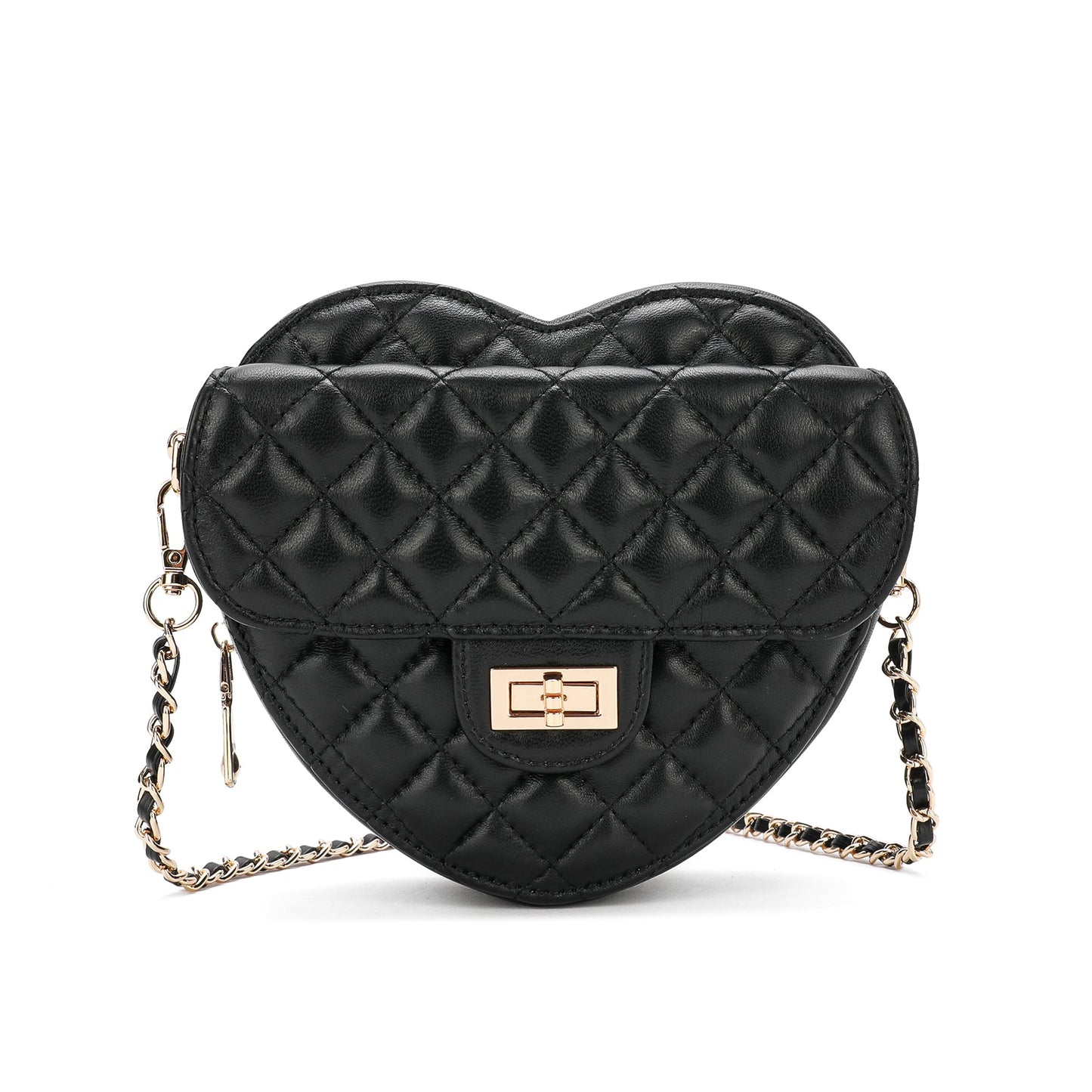 Quilted Sheepskin Heart-Shaped Crossbody Shoulder Bag