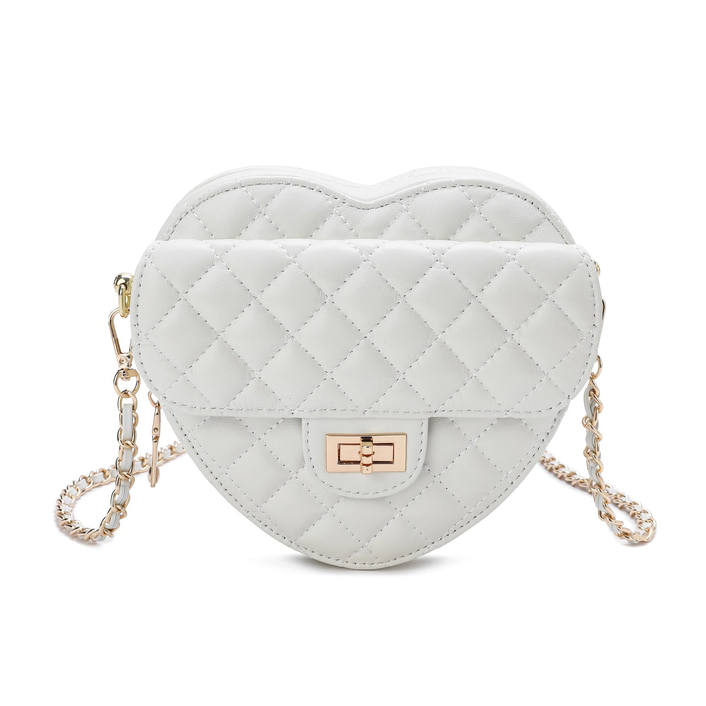 Quilted Sheepskin Heart-Shaped Crossbody Shoulder Bag