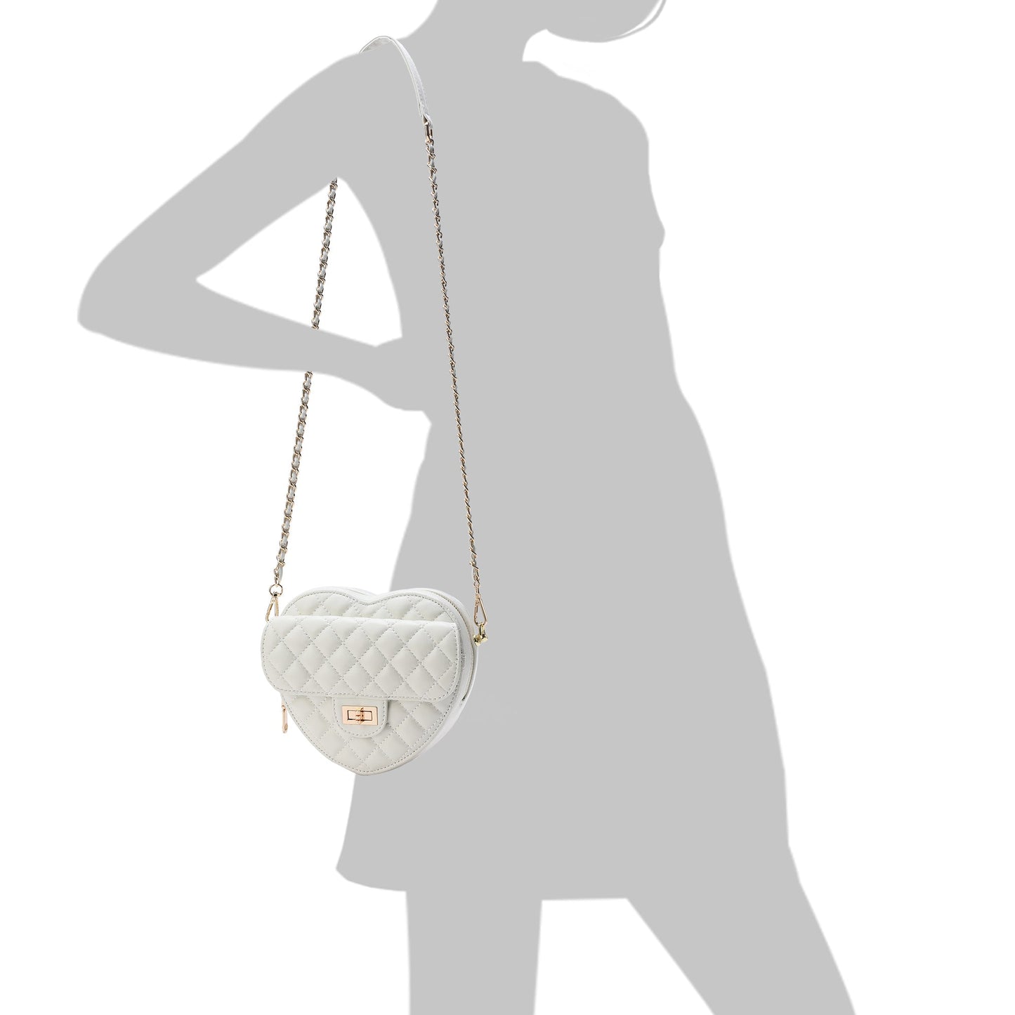Quilted Sheepskin Heart-Shaped Crossbody Shoulder Bag