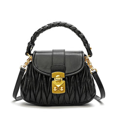 Pleated Sheepskin Leather Shoulder Bag