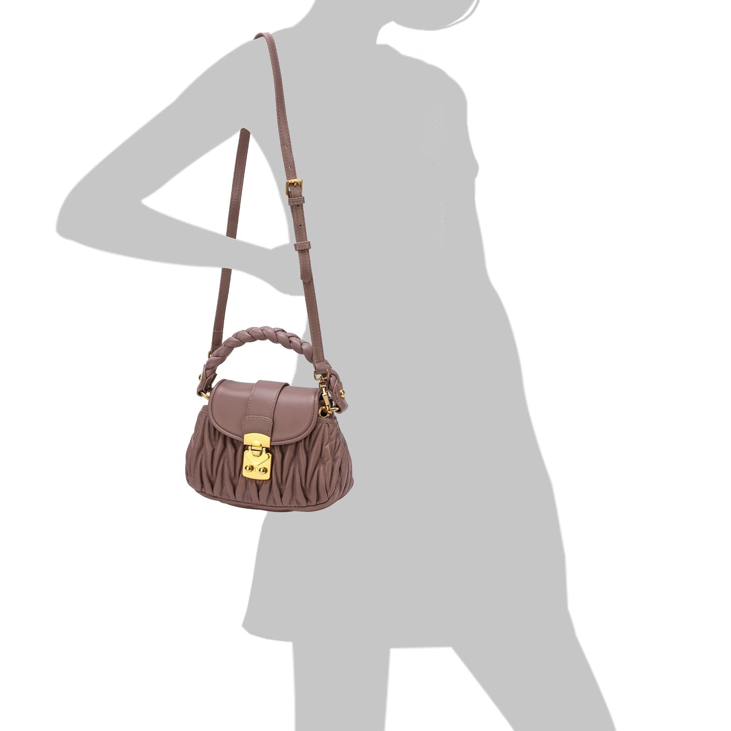 Pleated Sheepskin Leather Shoulder Bag