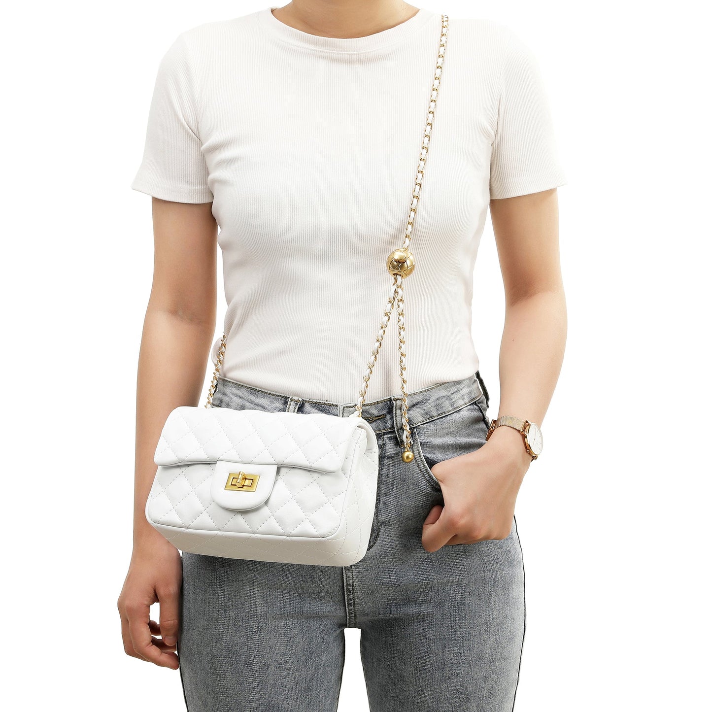 Quilted Sheepskin Leather Crossbody Bag