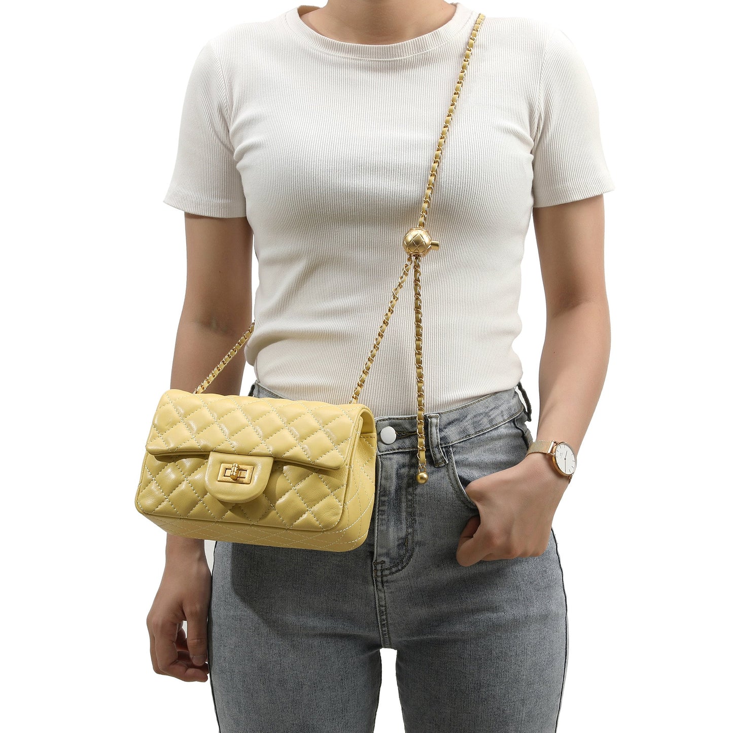 Quilted Sheepskin Leather Crossbody Bag