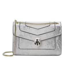 Snake-pattern Printed Leather Shoulder Bag