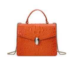 Alligator Embossed Leather Top-handle Shoulder Bag