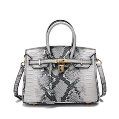 Snake Embossed Leather Satchel