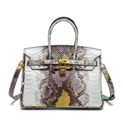 Snake Embossed Leather Satchel