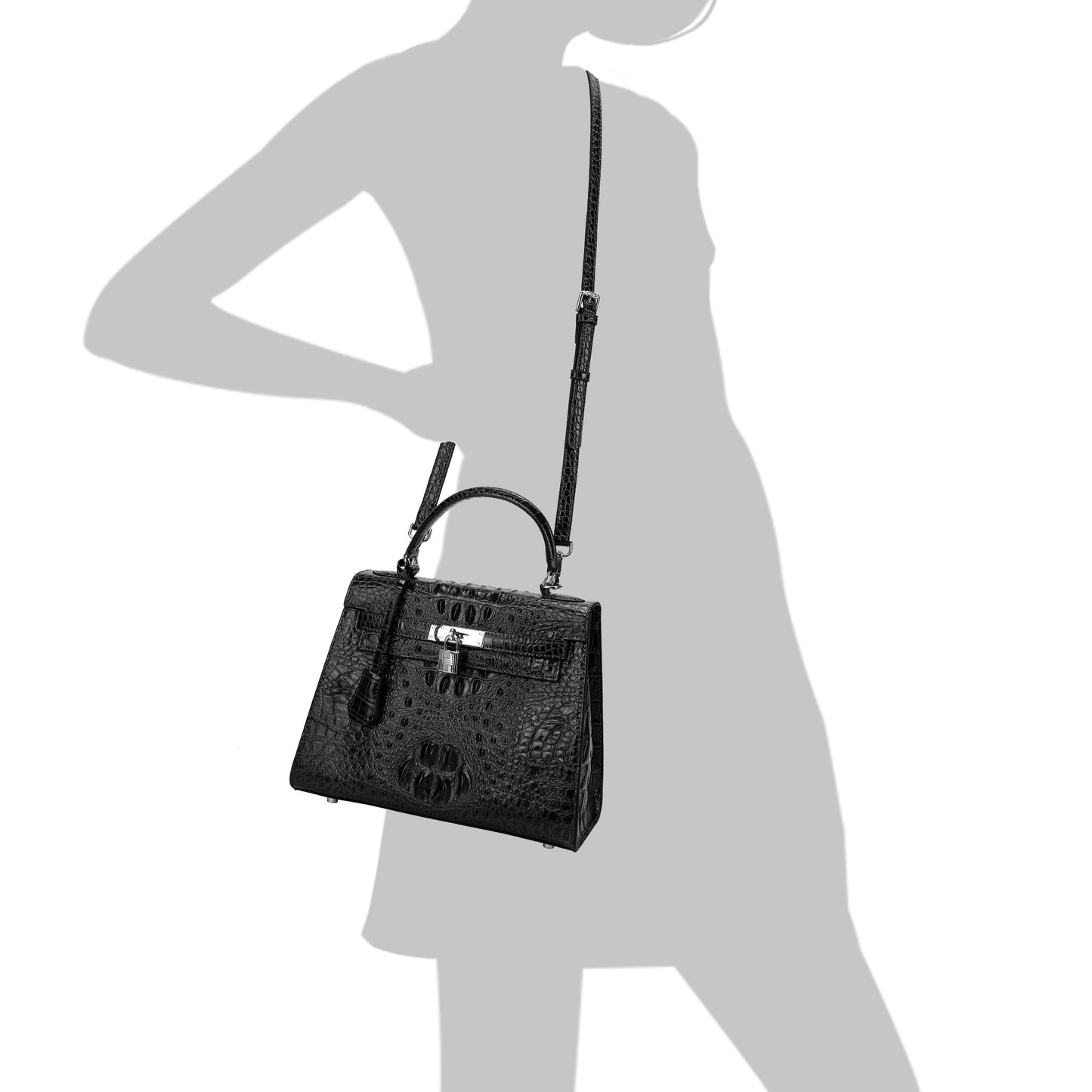 Alligator Embossed Leather Satchel/Shoulder Bag