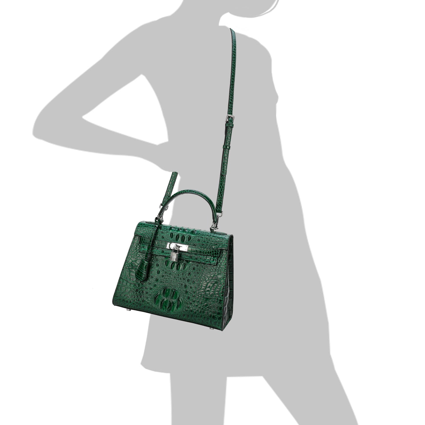 Alligator Embossed Leather Satchel/Shoulder Bag