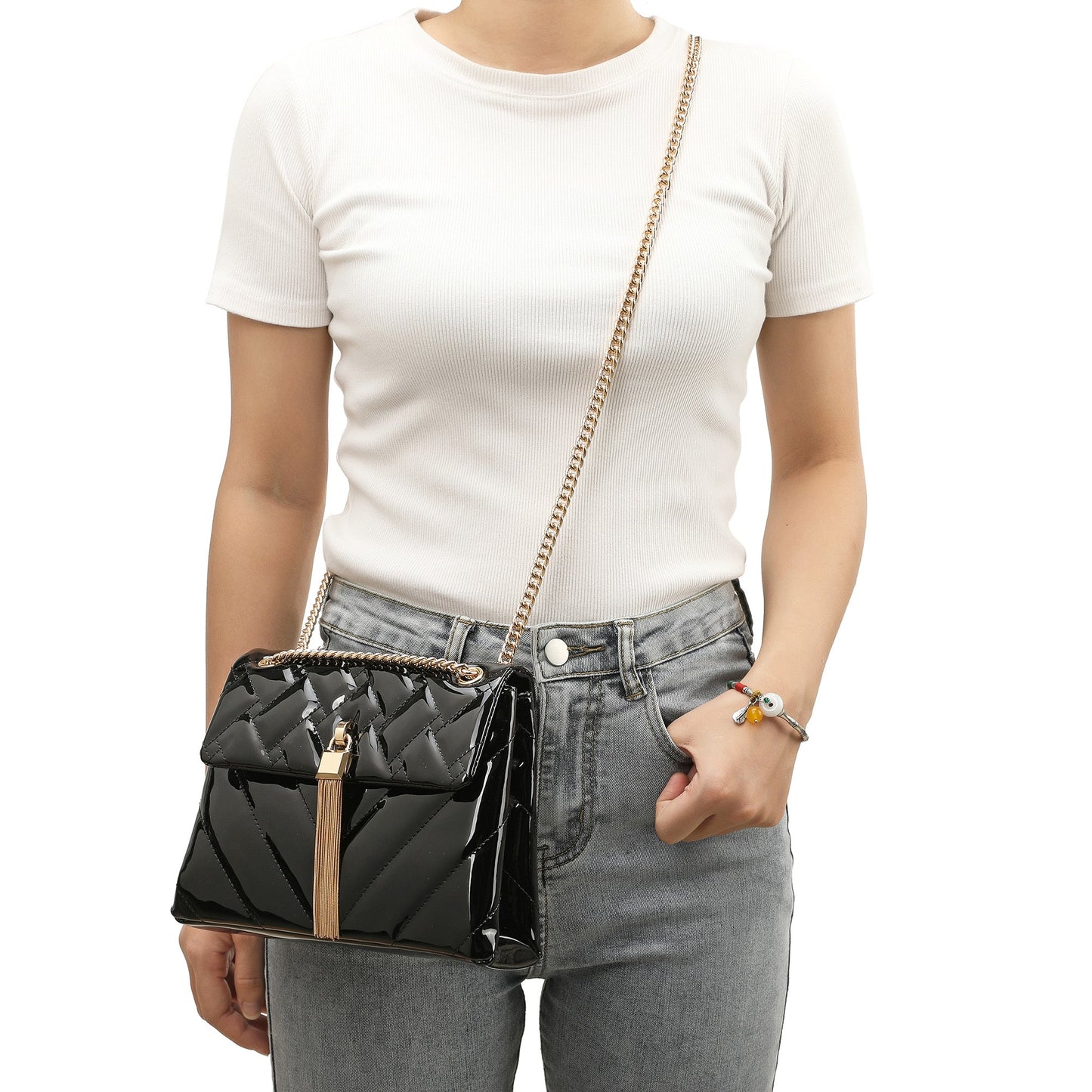 Quilted Sheepskin Tassel Crossbody
