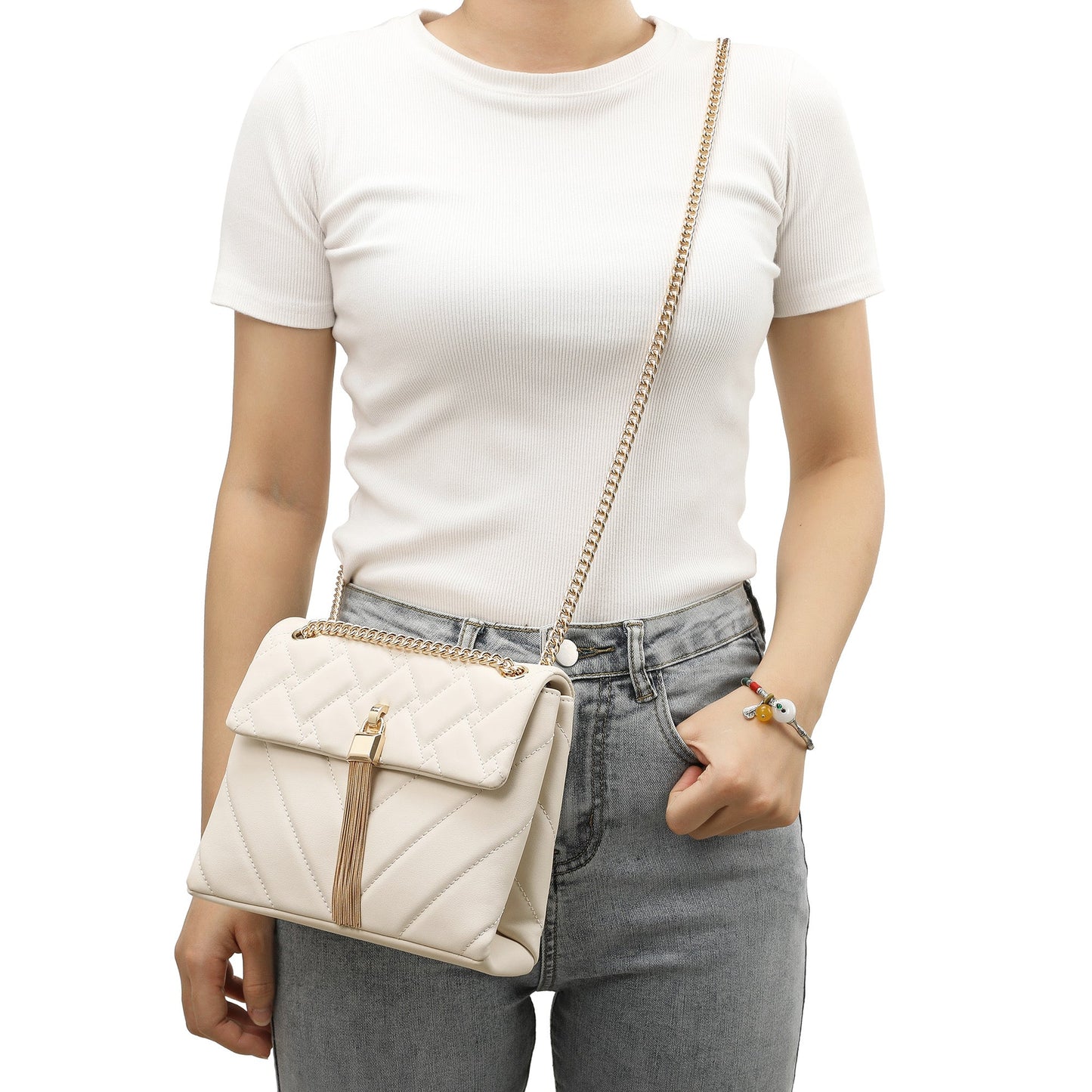 Quilted Sheepskin Tassel Crossbody