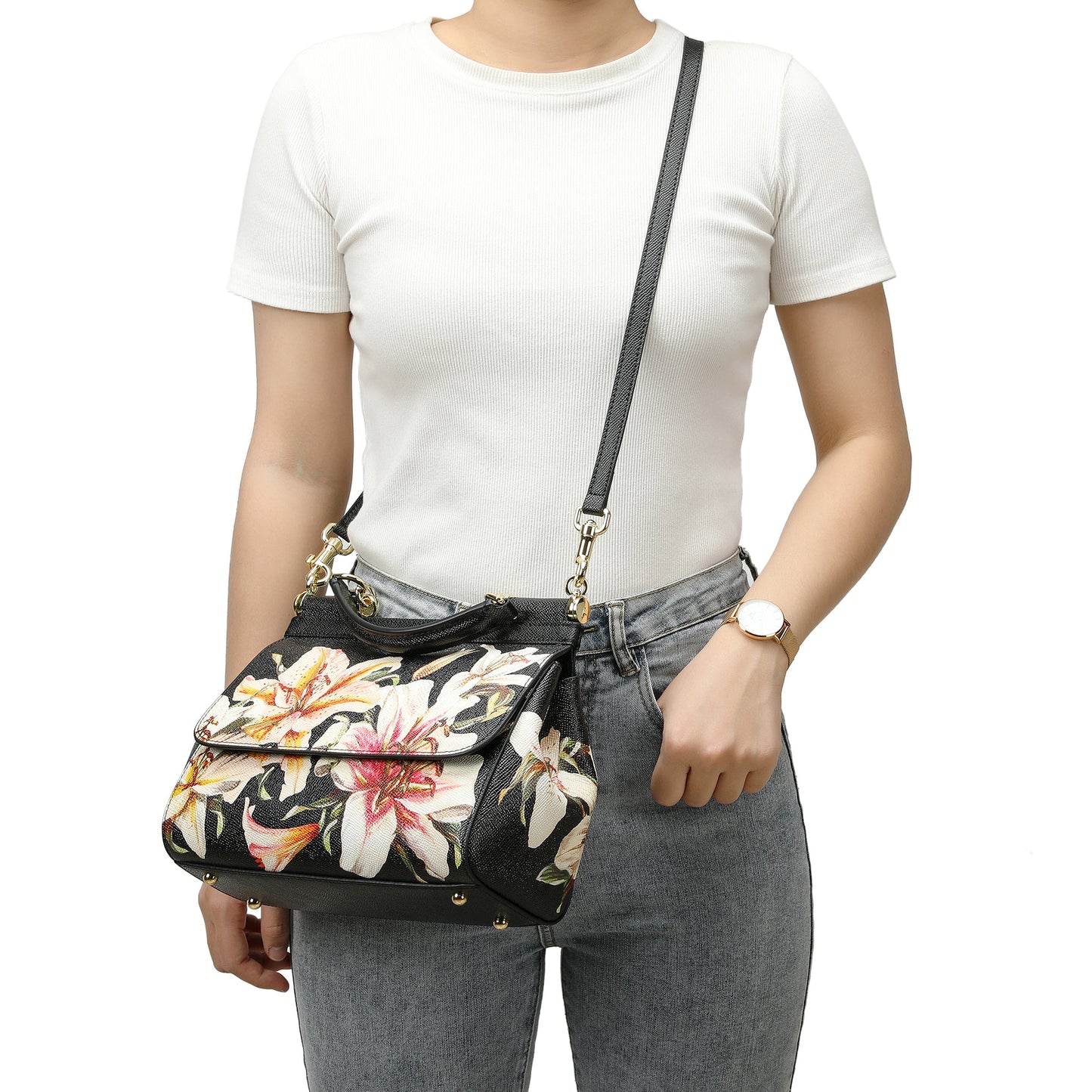 Printed Leather Satchel/Shoulder Bag # 4136