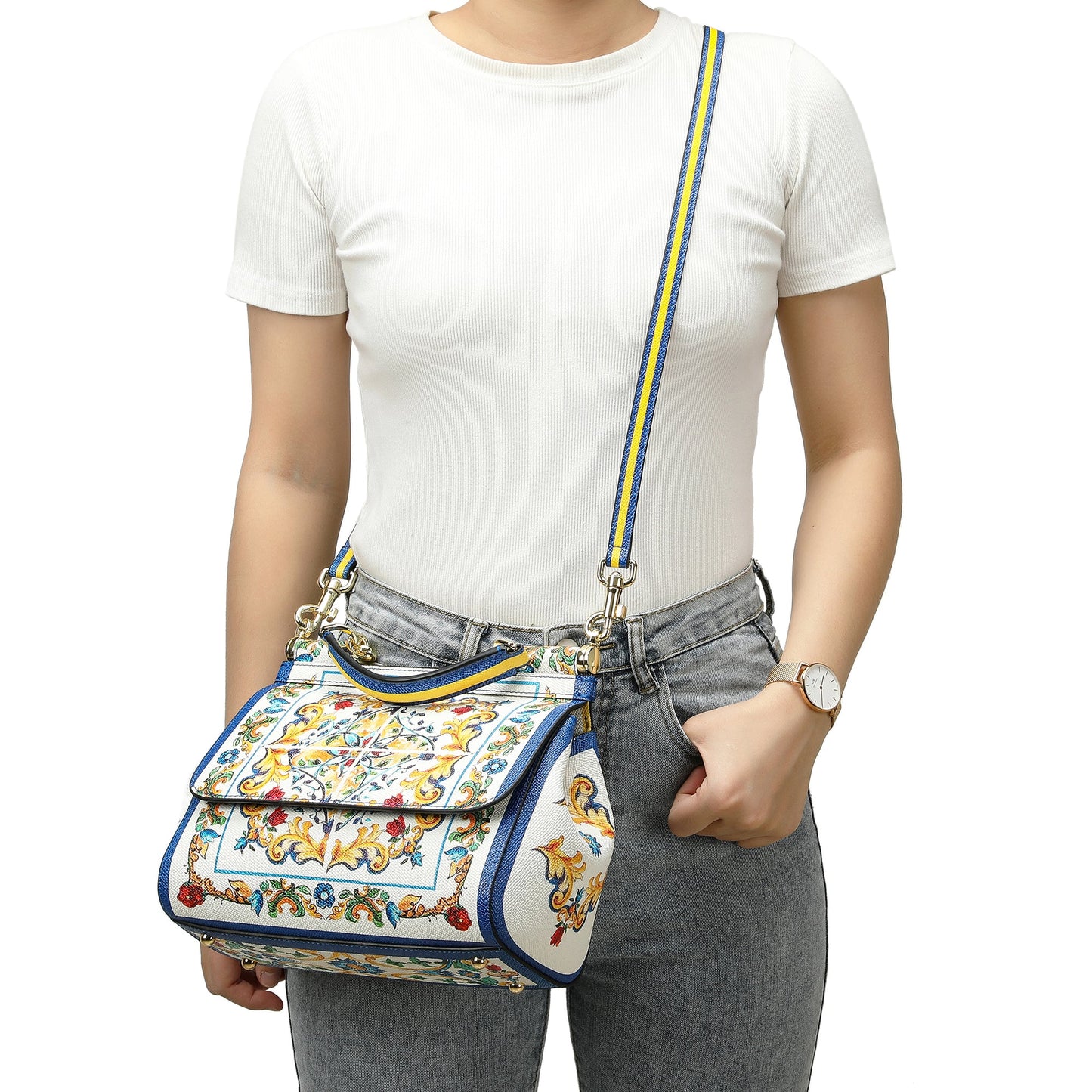 Printed Leather Satchel/Shoulder Bag # 4136