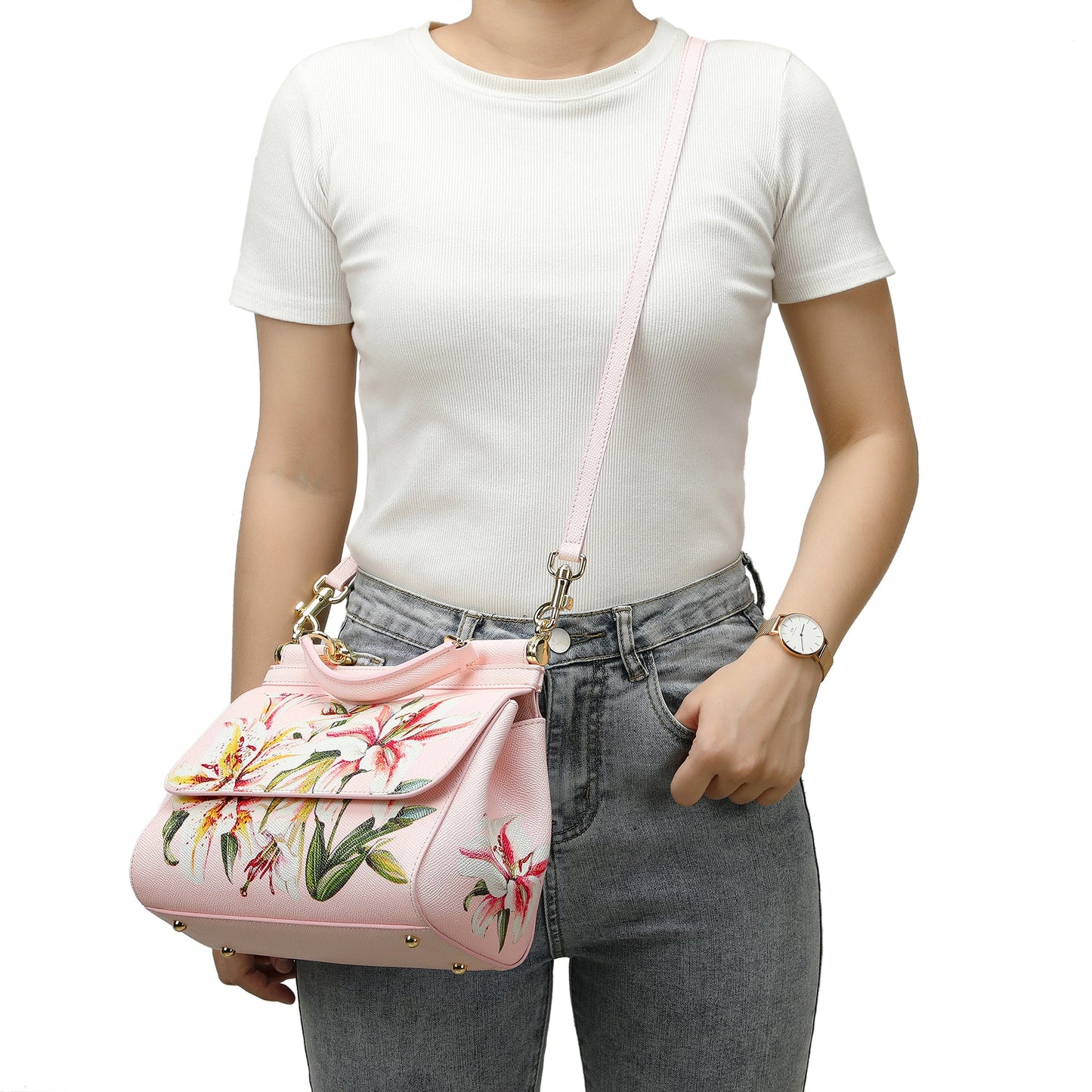 Printed Leather Satchel/Shoulder Bag # 4136