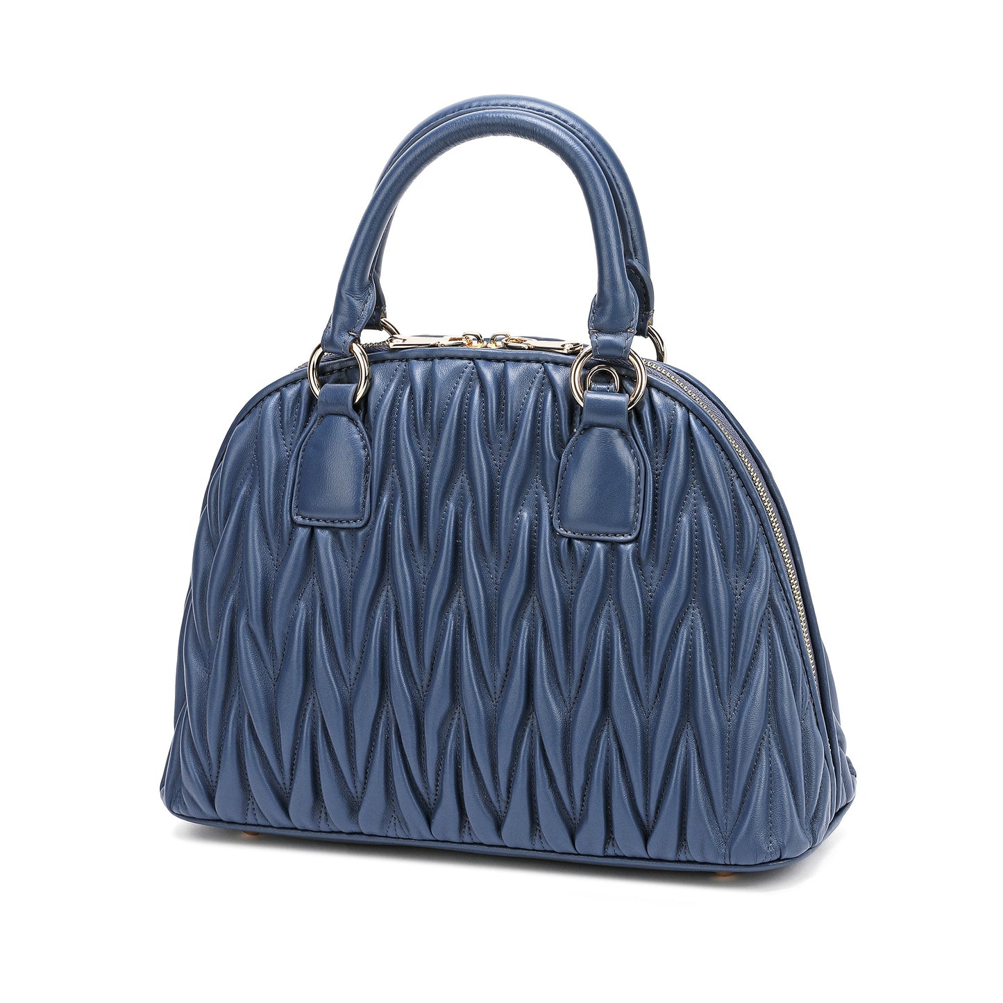Pleated Lambskin Leather Satchel/Shoulder Bag