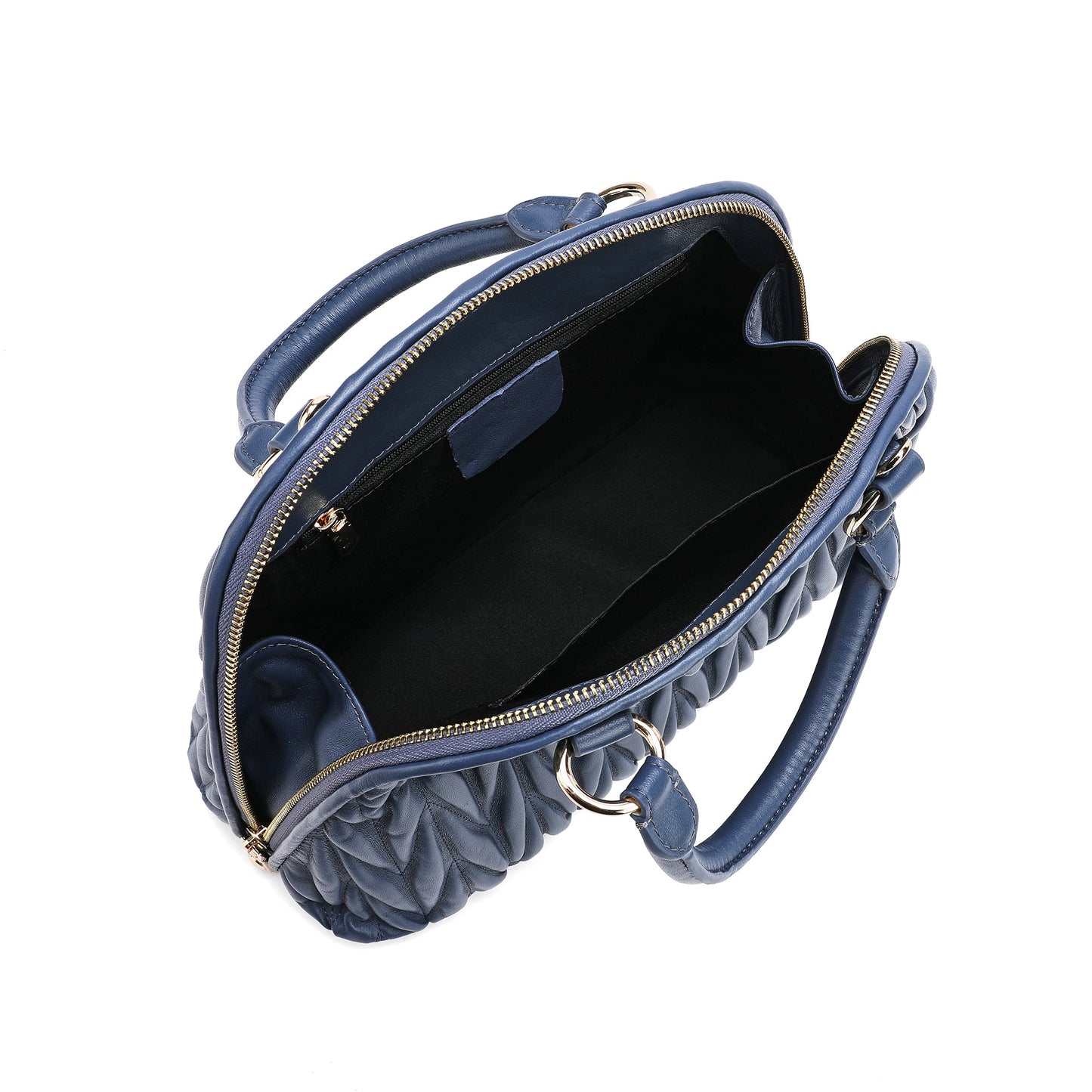 Pleated Lambskin Leather Satchel/Shoulder Bag