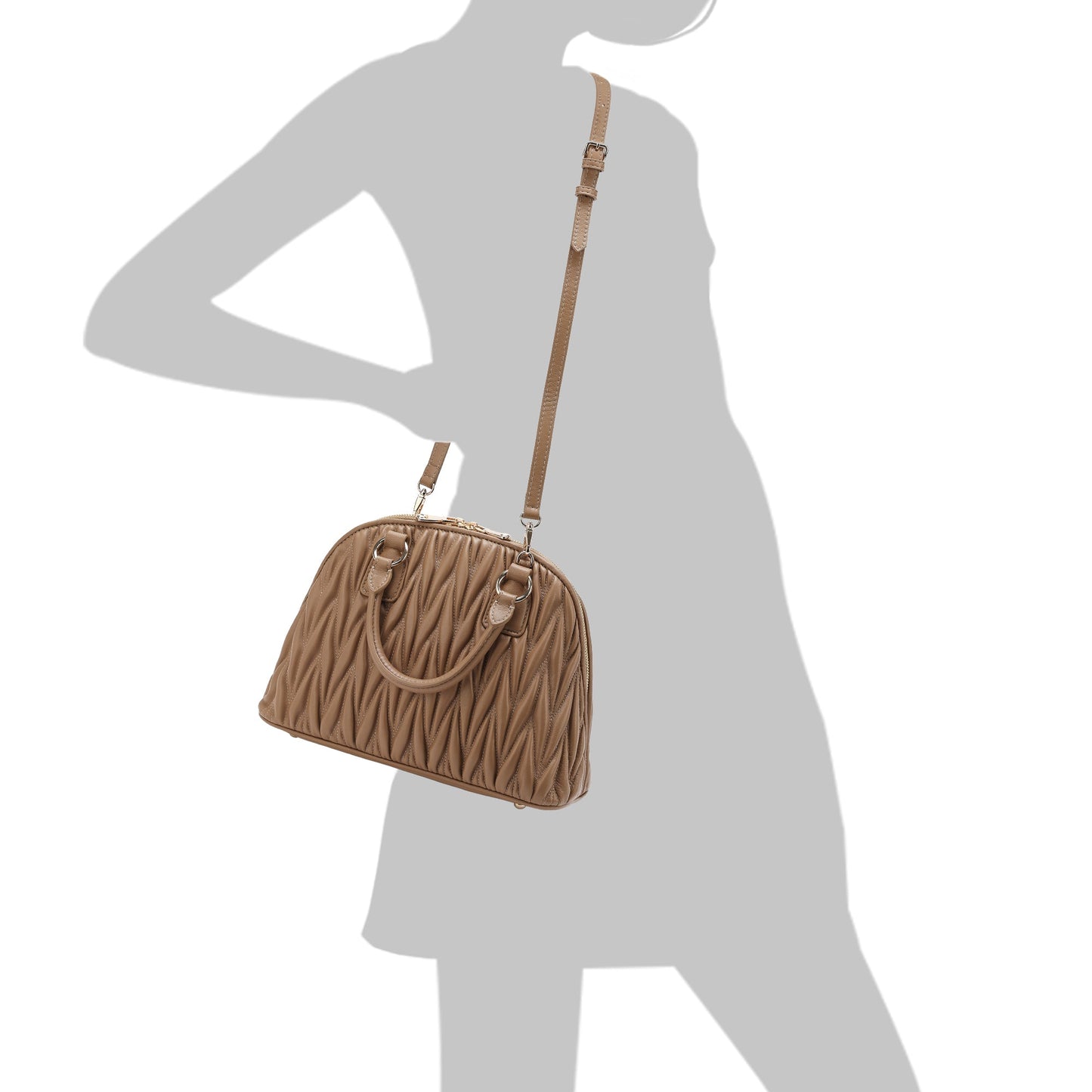 Pleated Lambskin Leather Satchel/Shoulder Bag
