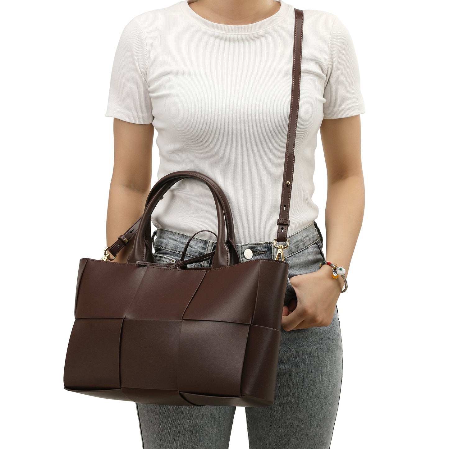 Woven Smooth Leather Tote Bag