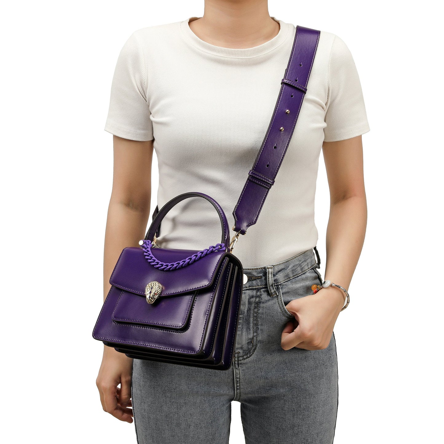 Smooth Leather Top-Handle Crossbody