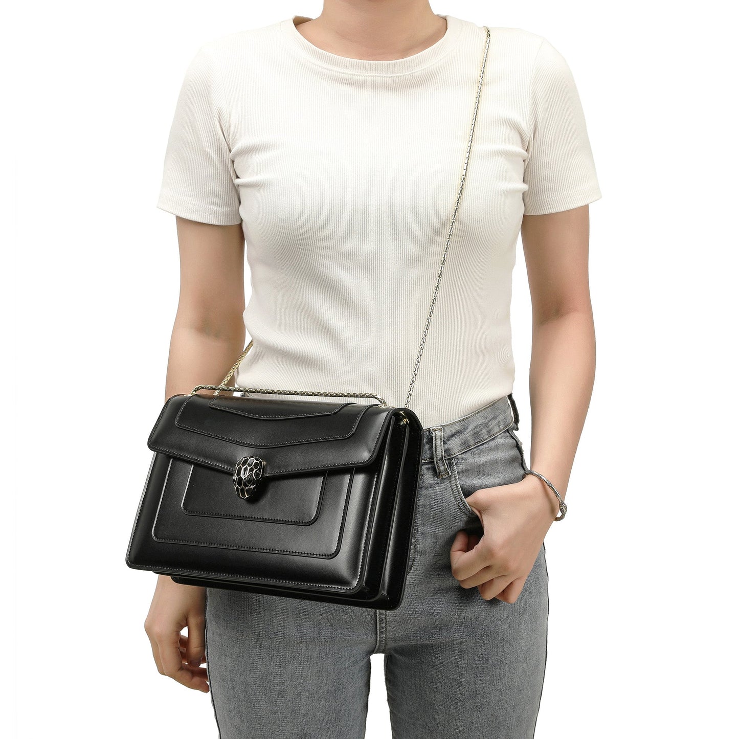 Smooth Leather Foldover Crossbody/Shoulder Bag