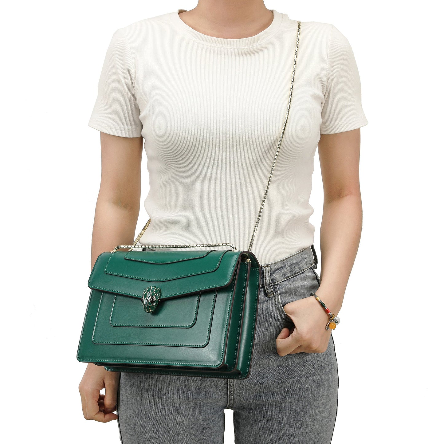 Smooth Leather Foldover Crossbody/Shoulder Bag