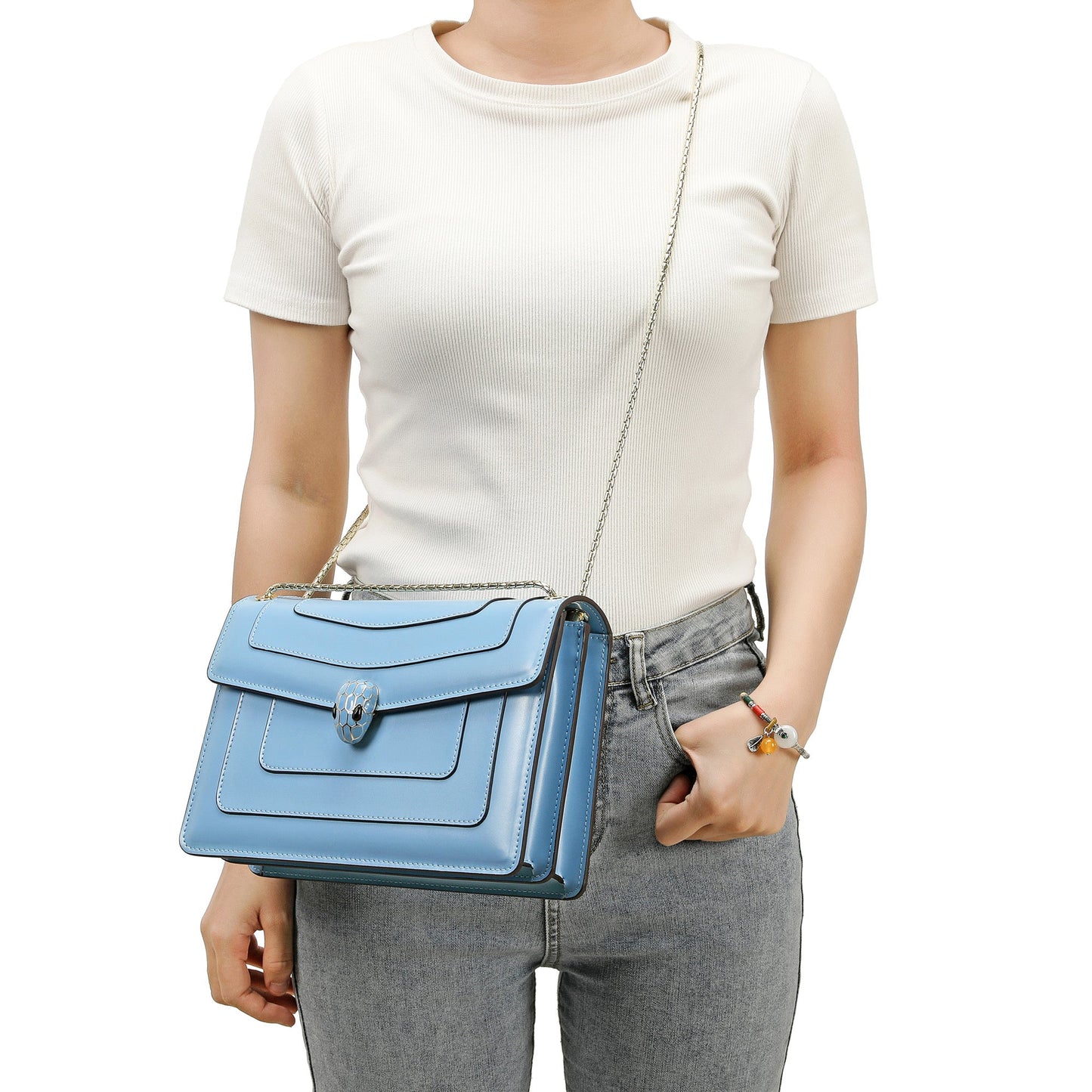 Smooth Leather Foldover Crossbody/Shoulder Bag