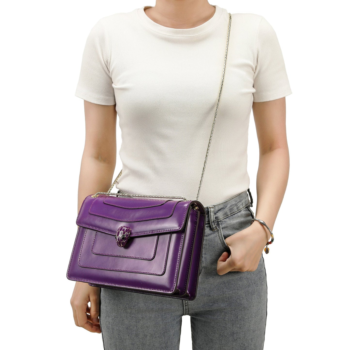 Smooth Leather Foldover Crossbody/Shoulder Bag