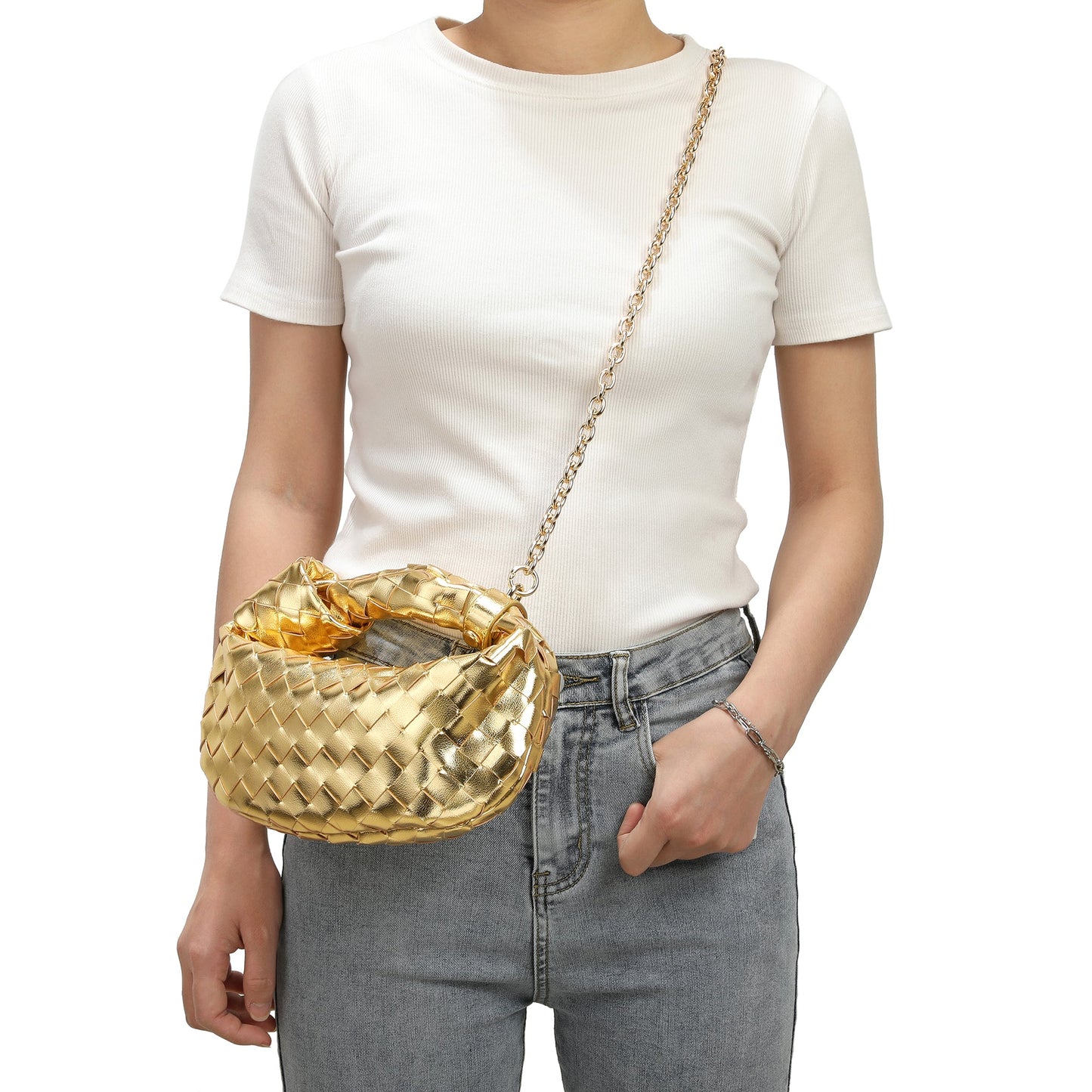 Woven leather Knot-handle/Shoulder Bag