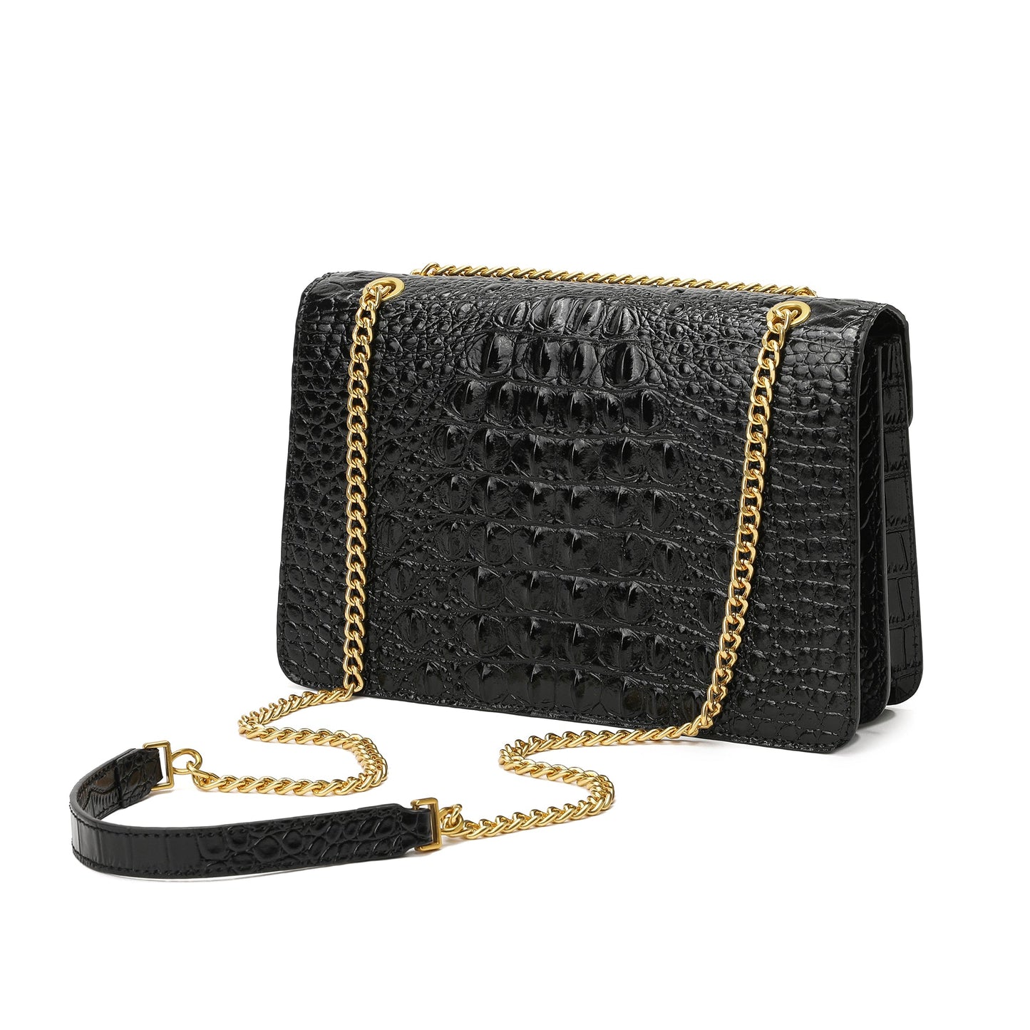 Alligator Embossed Leather Shoulder Bag