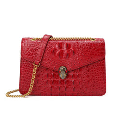 Alligator Embossed Leather Shoulder Bag