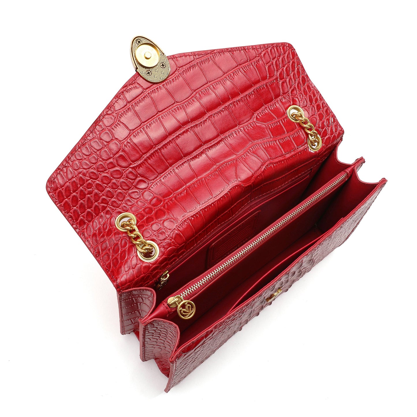 Alligator Embossed Leather Shoulder Bag