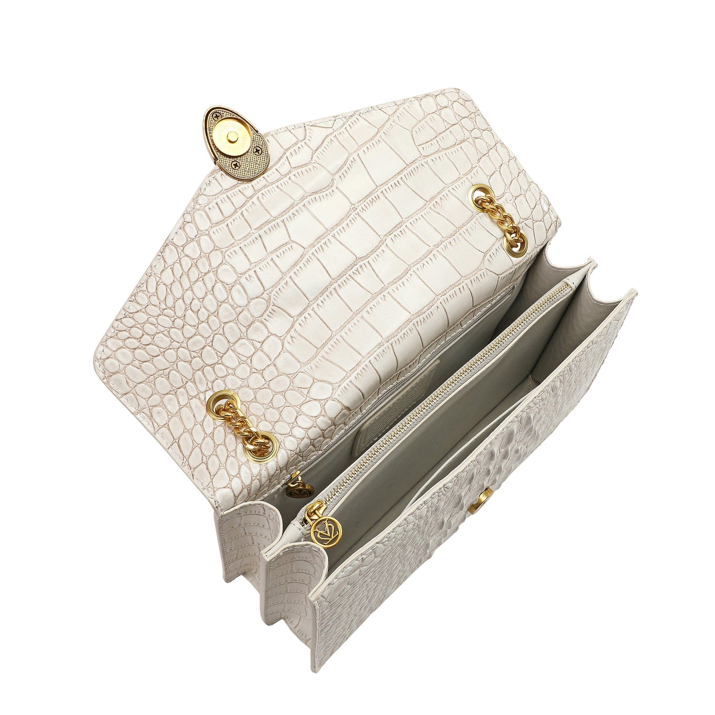 Alligator Embossed Leather Shoulder Bag