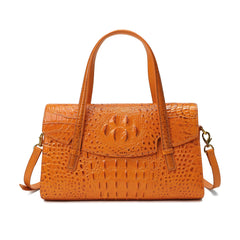 Alligator Embossed Leather Satchel/Shoulder Bag