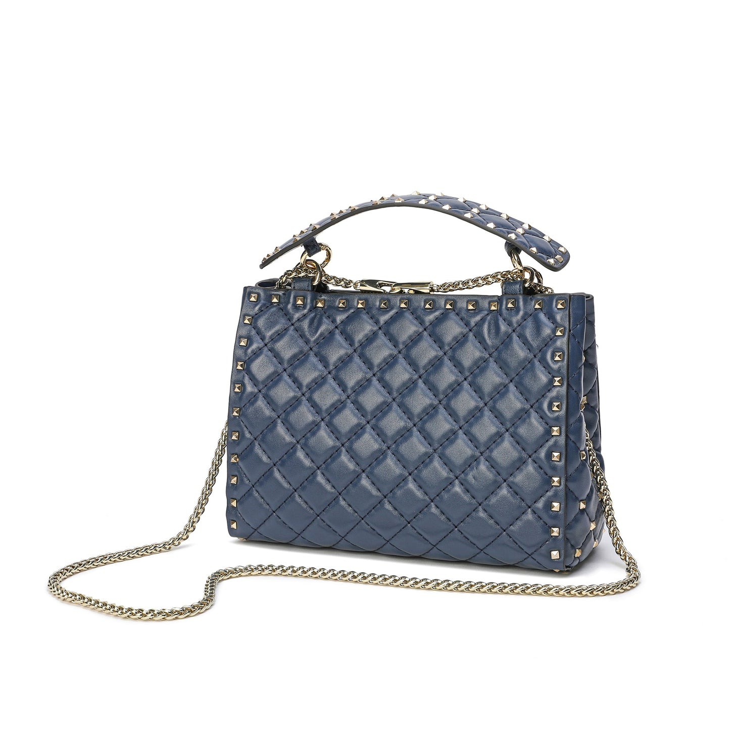 Quilted & Studded Lambskin Leather Shoulder Bag