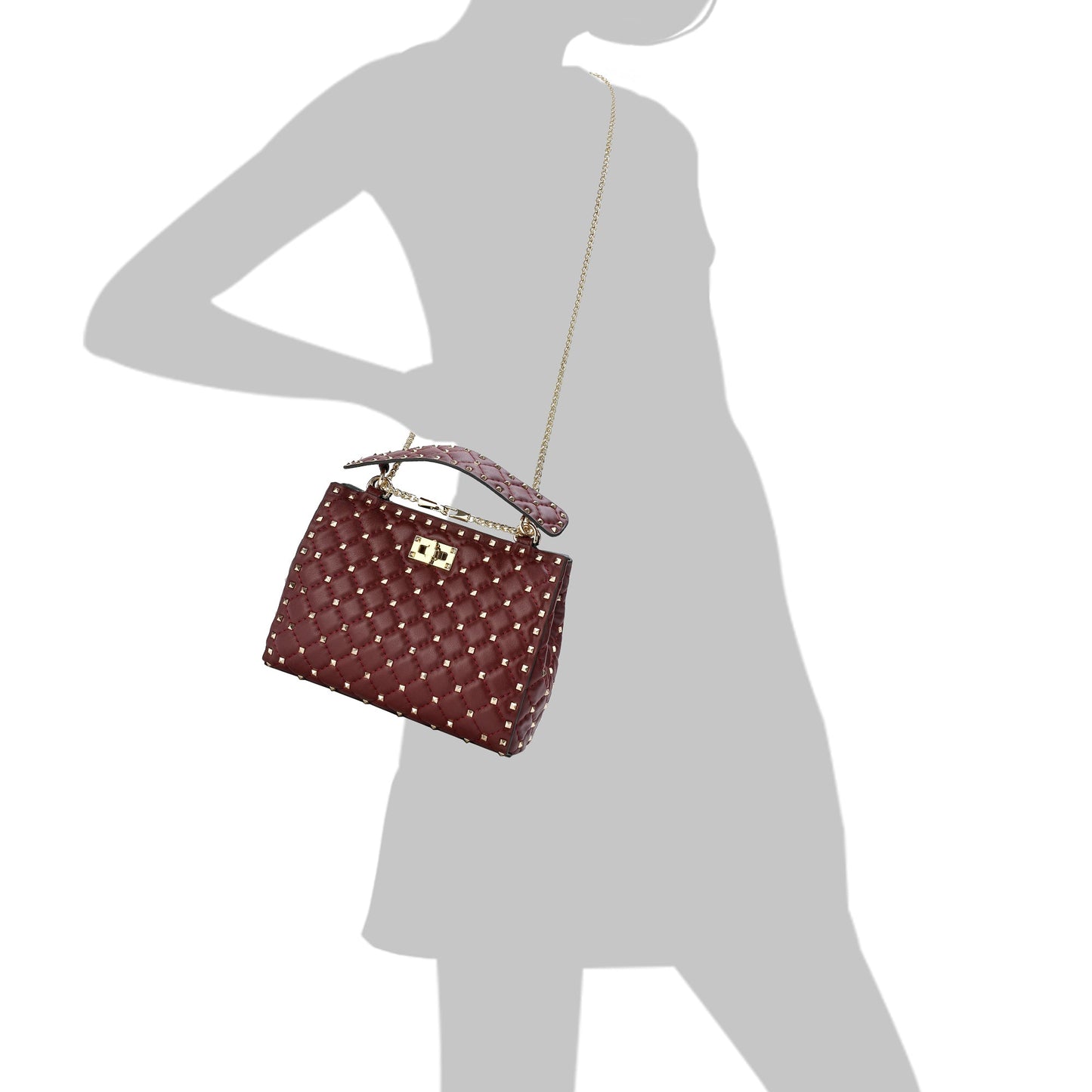 Quilted & Studded Lambskin Leather Shoulder Bag
